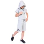 Kız Çocuk 2'li Takım Baskılı Kapüşonlu T-Shirt & Beli Lastikli Kapri Şort