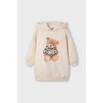 Kız Çocuk Ayı Baskılı Kapüşonlu Sweatshirt Elbise - Bej - 3 Yaş - Yeşil