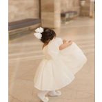 Kız Çocuk Bebek Gelinlik Abiye Beyaz Saten Karolin Elbise
