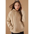 Kız Çocuk Bej Basic Uzun Kol Şardonlu Kapüşonlu Sweatshirt 19192 - 7 - 8 Yaş