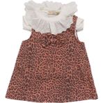 Kız Çocuk Beyaz Kiremit Leopar Desenli Tek Fiyonklu Kot Elbise - 1015743 - 1 Yaş - Çok Renkli