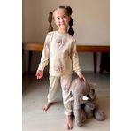 Kız Çocuk Bilekleri Manşetli Kelebek Desenli Krem Pijama Takımı