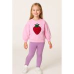 Kız Çocuk Bisiklet Yaka Uzun Kollu Pembe Çilek Desenli Rahat Kalıp Sweatshirt - Kız Çocuk Sweatshirt - 3 - 4 Yaş