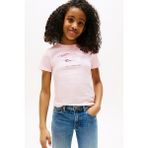 Kız Çocuk Bisiklet Yaka Yazı Baskılı T-Shirt - Pembe - Light Pink - 8 Yaş