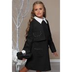 Kız Çocuk Blazer Ceketli Bebe Yaka Sıfır Kol Triko Siyah Elbise - 6 - 7 Yaş