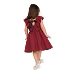 Kız Çocuk Bordo Cherry Fiyonklu Fırfırlı Keten Elbise Toka Takım (Bordo, 6-7 Yaş)
