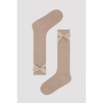 Kız Çocuk Brown Ribbon Pantolon Çorabı - Ten - 31 - 34