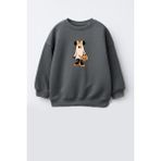 Kız Çocuk Cadılar Bayramı 3 Iplik Pamuklu Baskılı Sweatshirt - Antrasit - 11 - 12 Yaş