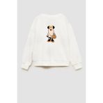Kız Çocuk Cadılar Bayramı 3 Iplik Pamuklu Baskılı Sweatshirt - Ekru - 11 - 12 Yaş