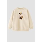 Kız Çocuk Cadılar Bayramı 3 Iplik Pamuklu Baskılı Sweatshirt - Taş - 3 - 4 Yaş