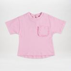 Kız Çocuk Cebi Fırfır Detaylı T-Shirt Beyaz