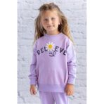 Kız Çocuk Çiçek Aksesuarlı Sweatshirt - Lila - 7 - 8 Yaş