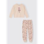 Kız Çocuk Çiçek Desenli Bej Pijama Takımı