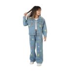 Kız Çocuk Çiçek Nakışlı Kot Takım –%100 Pamuk Denim Ceket ve Pantolon – Günlük Rahat Jean Kombin (Standart, Mavi, 5-6 yaş)