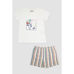 Kız Çocuk Çizgi Desenli Ekru Pijama Takımı 11 Yaş (146 cm)
