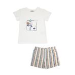 Kız Çocuk Çizgi Desenli Ekru Pijama Takımı 12 Yaş (152 cm)