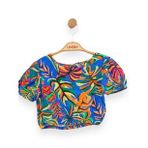Kız Çocuk Desenli Crop Bluz (Mavi)