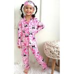 Kız Çocuk Desenli Kalp Karakter Baskılı Pembe Renk Uzun Kollu Pijama Takımı Pembe