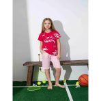 Kız Çocuk Desenli Kırmızı Şortlu Pijama Takımı