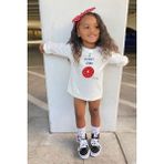 Kız Çocuk Donut Baskılı 3 Iplik Kumaş Pamuklu Sweatshirt - Ekru - 11 - 12 Yaş
