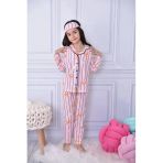 Kız Çocuk Düğmeli Ayıcık Desenli Uzun Kollu Pijama Takımı