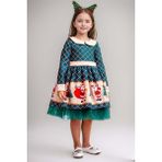 Kız Çocuk Ekose Detaylı Noel Baba Baskılı Bebe Yaka Noel Yeşil Elbise - 4 - 5 Yaş