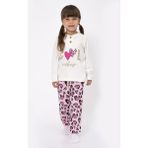 Kız Çocuk Ekru Fuşha Cool Kalp Baskılı 2'li Pijama Takımı - 3 - 4 Yaş