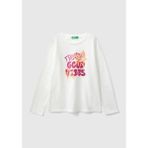 Kız Çocuk Ekru Önü Çok Renkli Baskılı Bisiklet Yaka Uzun Kollu T-Shirt - Beyaz - 6 - 7 Yaş