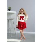 Kız Çocuk Etek Sweet Fiyonklu - 9 - 10 Yaş - Kırmızı - Bej