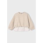 Kız Çocuk Etek Ucu Gömlek Görünümlü Pelüş Sweatshirt - Bej - Gri - 5 Yaş