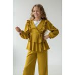 Kız Çocuk Fırfırlı Kruvaze Yaka Kimono Ikili Takım - Krep Kumaş - 13 Yaş - Sarı