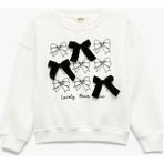 Kız Çocuk Fiyonk Detaylı Uzun Kollu Bisiklet Yaka Şardonlu Baskılı Sweatshirt (Aw 25) - Ekru - 9 - 10 Yaş