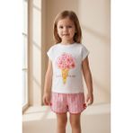 Kız Çocuk Floral 3D Çiçekli Şortlu Pijama Takımı Pembe