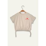 Kız Çocuk Hawai Baskılı Crop T-Shirt - Taş Rengi - 11 - 12 Yaş