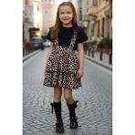 Kız Çocuk Helen Leopar Desenli Askılı Kat Kat Bağlama Jile Elbise Dantel Detay Kısa Kollu Bluz Takım TKM-0181.57 - Siyah - Leopar - 7 - 8 Yaş