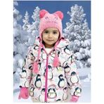 kız çocuk ıç polarlı kapüşonlu penguen desen digital baskılı kışlık şişme mont & kaban rb-103 - Pembe