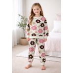 Kız Çocuk Iki Iplik Şardonlu Bej Renk Çiçek Desenli Uzun Kollu Pijama Takımı - 4 - 5 Yaş