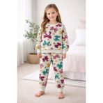 Kız Çocuk Iki Iplik Şardonlu Bej Renk Kurdele Desenli Uzun Kollu Pijama Takımı - 5 - 6 Yaş