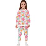 Kız Çocuk Iki Iplik Şardonlu Beyaz Renk Çiçek Desenli Uzun Kollu Pijama Takımı - 4 - 5 Yaş
