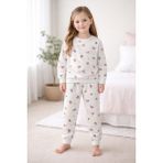 Kız Çocuk Iki Iplik Şardonlu Beyaz Renk Çiçek Desenli Uzun Kollu Pijama Takımı - 8 - 9 Yaş