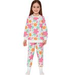 Kız Çocuk İki İplik Şardonlu Beyaz Renk Çiçek Desenli Uzun Kollu Pijama Takımı (Beyaz, 4-5 yaş)