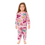 Kız Çocuk İki İplik Şardonlu Pembe Renk Kurdele Desenli Uzun Kollu Pijama Takımı (Pembe, 2-3 yaş)