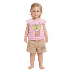 Kız Çocuk İkili Takım Baskılı Pembe T-Shirt Bej Şortlu (Pembe-Bej, 24-36 Ay)