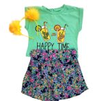 Kız Çocuk İkili Takım T-Shirt Çiçekli Şortlu (Yeşil Çok Renkli, 4-5 Yaş)