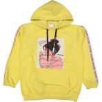 Kız Çocuk Kahve Içen Kız Desenli Kanguru Cepli Kapüşonlu Kolları Şeritli Sarı Renk Sweatshirt - 15 Yaş