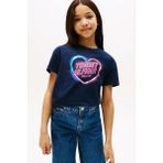 Kız Çocuk Kalp Baskılı Relax Fit T-Shirt – Lacivert - 10 Yaş