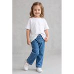 Kız Çocuk Kalp Nakışlı Denim Kot Pantolon Mavi 2-7 Yaş