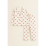Kız Çocuk Kalpli Pijama Takımı Ekru