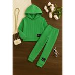Kız Çocuk Kapişonlu Fitilli Yumuşacık Alt Üst Takım (1 Üst Beden Alınız.) - Benetton Yeşili - 3 - 4 Yaş