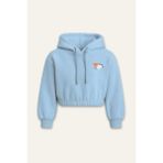 Kız Çocuk Kapşonlu Crop Sweatshirt - Mavi - 3 - 4 Yaş